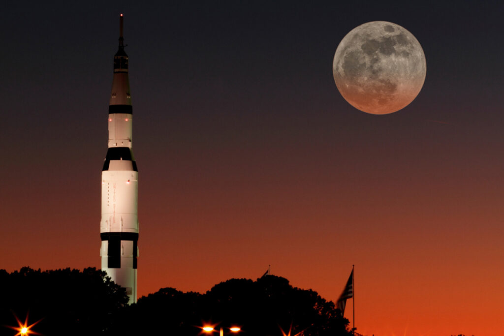Saturn V Rocket and Moon